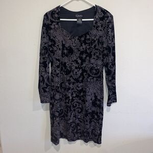 K Studio Women’s Long Sleeve Shimmer Dress Size 12 Black Floral